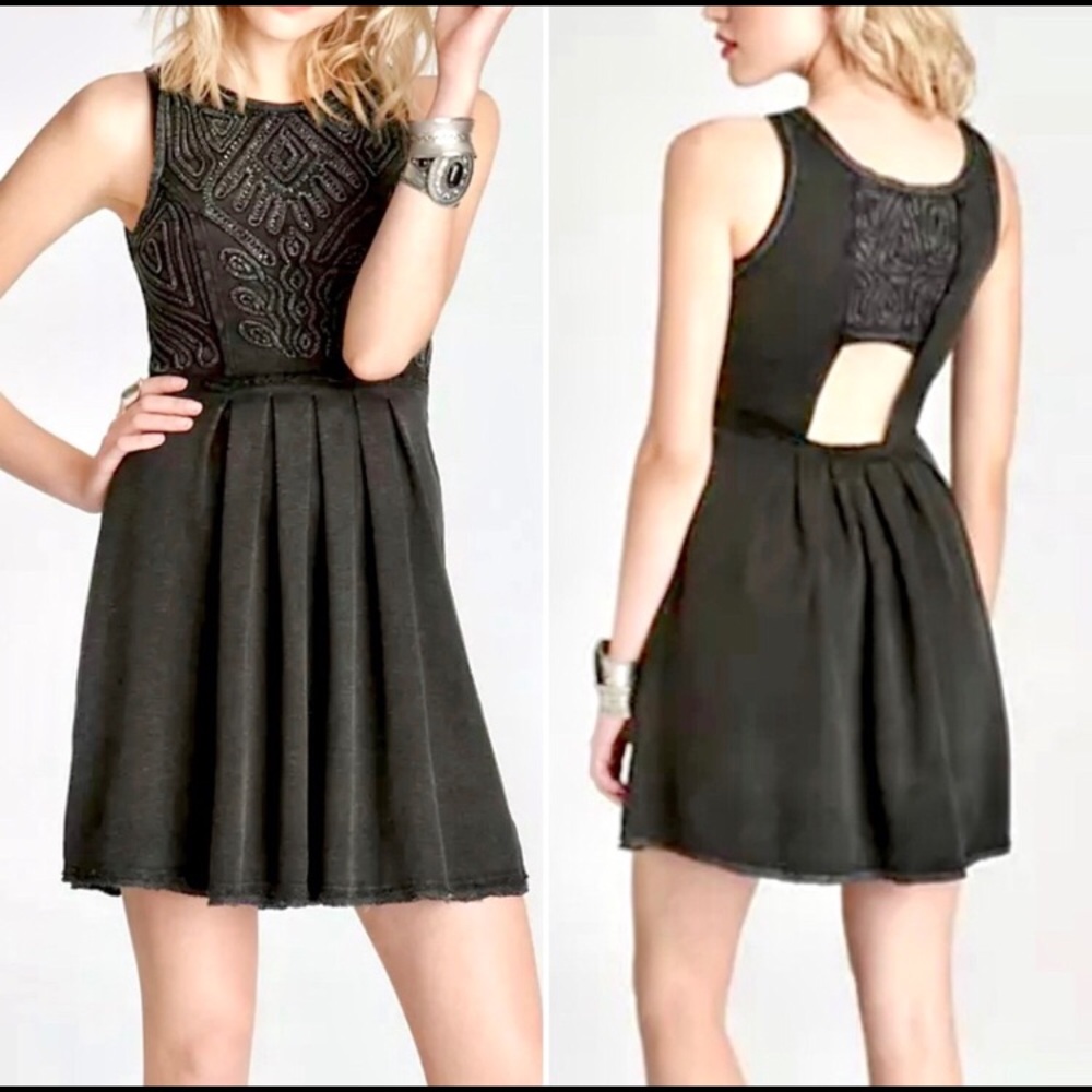 Free People Beaded Grey Keyhole Dress